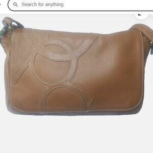 PURIFICACION GARCIA Leather Shoulder Bag Crossbody Flap Logo Brown